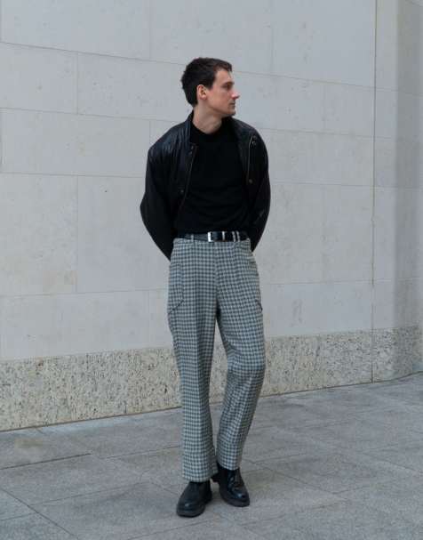 Labelrail x Isaac Hudson wide leg houndstooth slouchy pants in deep green - view 1