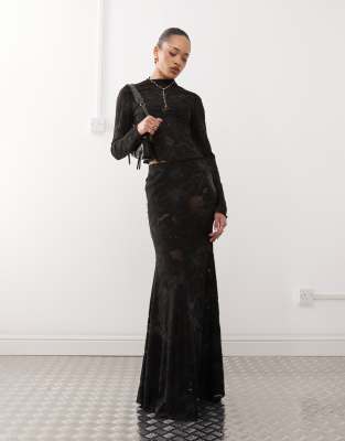 Labelrail x Jennifer McKing distressed jersey long sleeve high neck top co-ord in grey - view 1