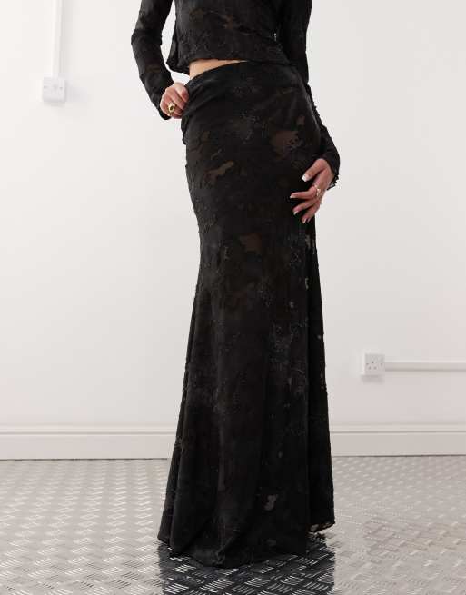 Labelrail x Jennifer McKing distressed jersey maxi fishtail skirt in gray - part of a set, 2 of 4