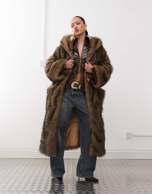 Labelrail x Jennifer McKing faux fur maxi hooded coat in natural