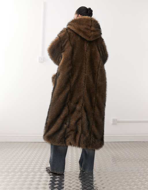 Labelrail x Jennifer McKing faux fur maxi hooded coat in natural