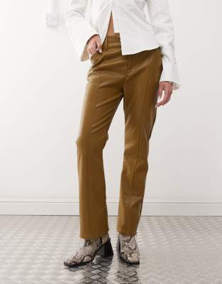 Labelrail X Jennifer Mcking Faux Leather Thong Panel Pants In Green