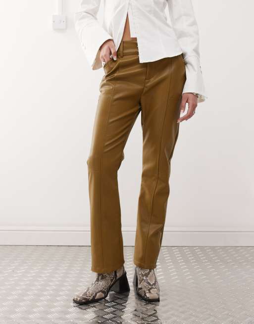 Labelrail x Jennifer McKing faux leather thong panel pants in khaki green