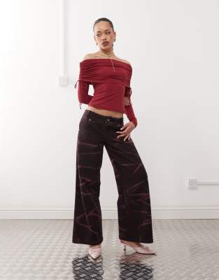 Shop Labelrail X Jennifer Mcking Liquid Off-shoulder Long Sleeve Top In Red