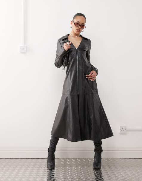 Labelrail x Jennifer McKing matrix faux leather dress coat in black - view 1