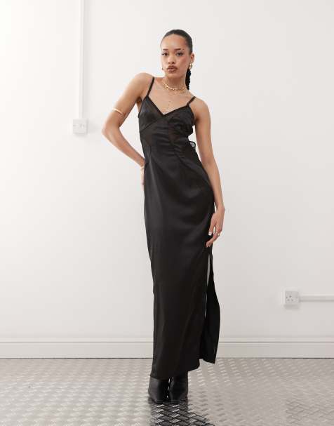 Labelrail x Jennifer McKing satin mesh cut-out maxi dress in black