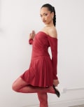 [Labelrail] Labelrail x Jennifer McKing slinky ruffle off-shoulder mini dress in burgundy-Red 16 BURGUNDY