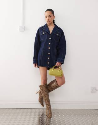 x Jennifer McKing structured denim shirt dress in indigo blue-Navy