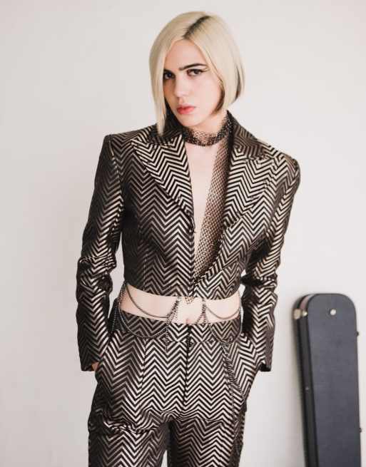 Labelrail x Julia Cumming - Blazer court d'ensemble en jacquard avec chaîne - Bronze