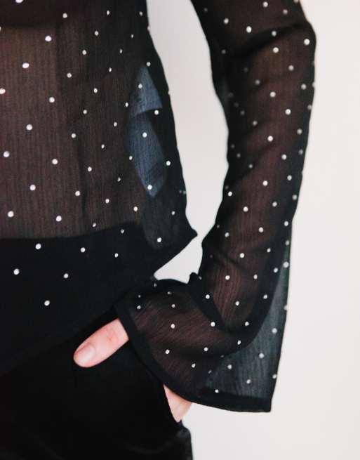 Labelrail x Julia Cumming crystal embellished sheer blouse in black