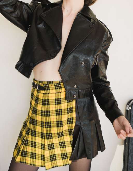Labelrail x Julia Cumming - Giacca biker nera in pelle sintetica stropicciata, 2 di 4