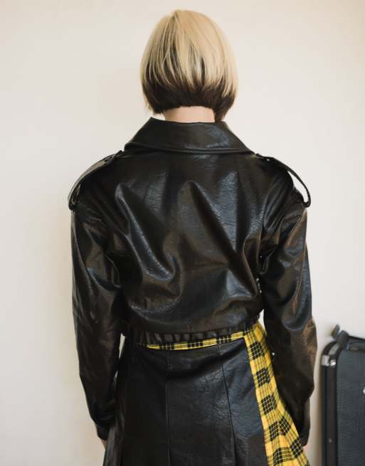 Labelrail x Julia Cumming - Giacca biker nera in pelle sintetica stropicciata, 4 di 4