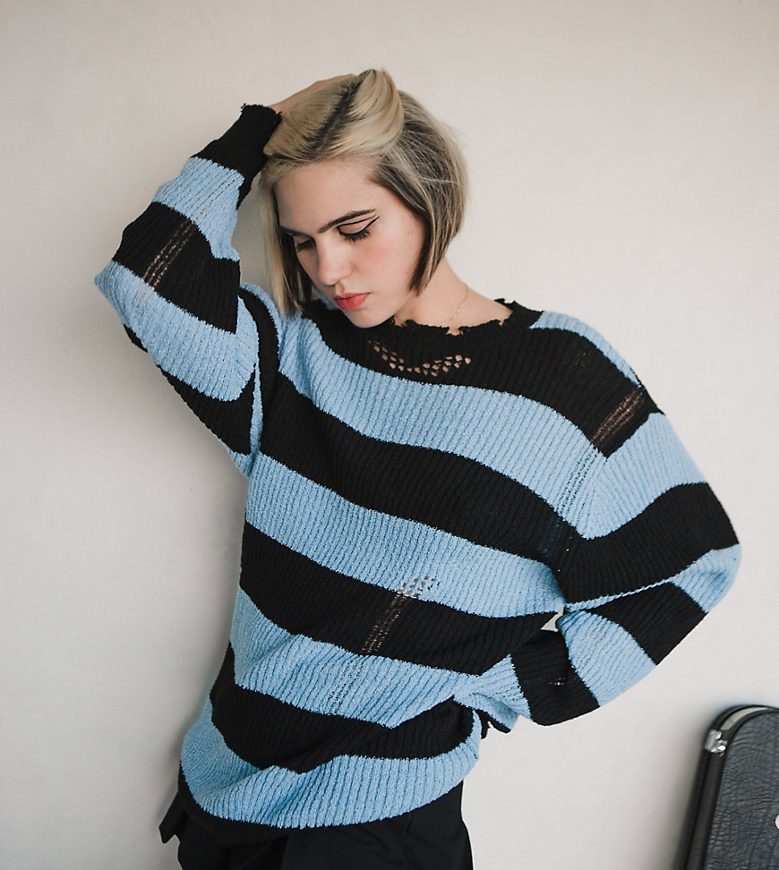 Labelrail x Julia Cumming grunge stripe oversized knit in blue and black
