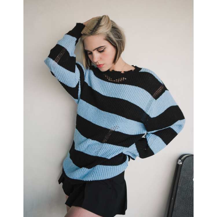 Blue and 2025 black striped sweater