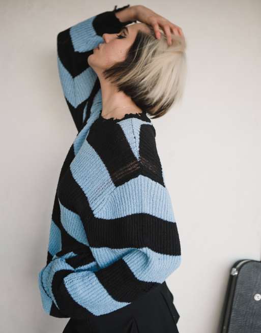 Labelrail x Julia Cumming grunge stripe oversized knit in blue and