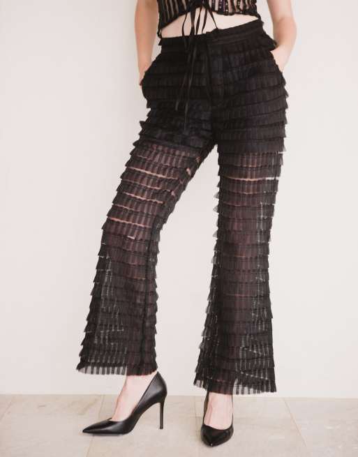 Ruffle hot sale flare trousers