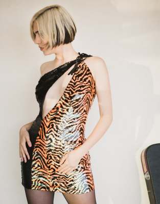 Labelrail x Julia Cumming spliced sequin mini dress in multi - ASOS Price Checker