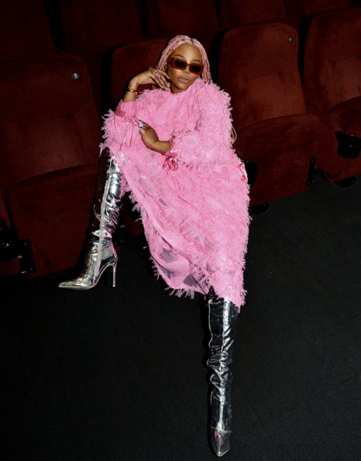 Labelrail x Juliette Foxx textured mesh oversized maxi dress in pink | ASOS