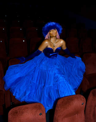 x Juliette Foxx tiered tulle midaxi dress in cobalt blue