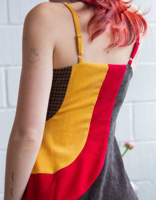 Labelrail x Lara Adkins check and corduroy patchwork cami mini dress in multi, 2 of 4
