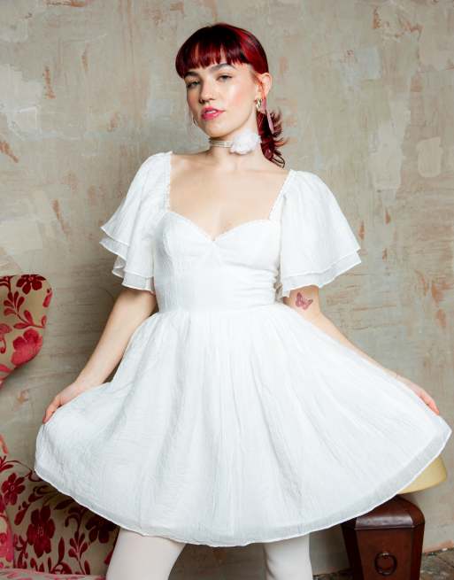 Labelrail x Lara Adkins - Mini sweetheart-jurk van katoenen voile in wit