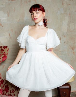 Labelrail x Lara Adkins - Robe courte en voile de coton avec décolleté en cœur - Blanc