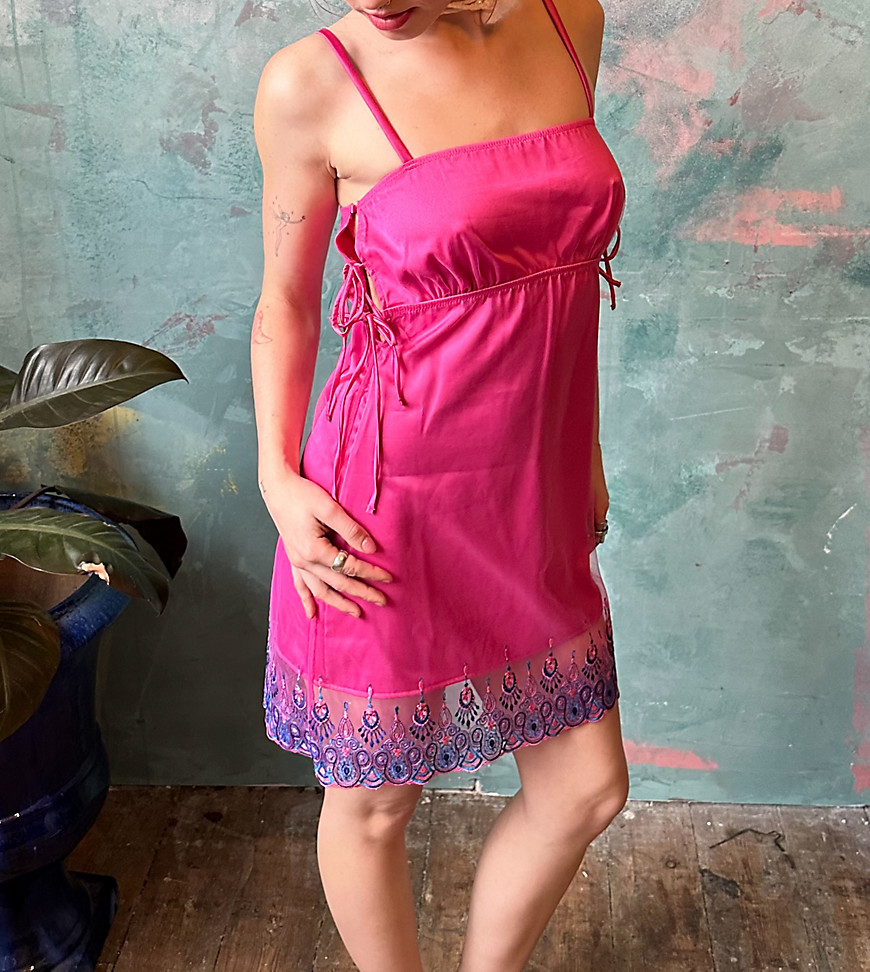 Labelrail x Lara Adkins square neck paisley mesh overlay cami mini dress in pink