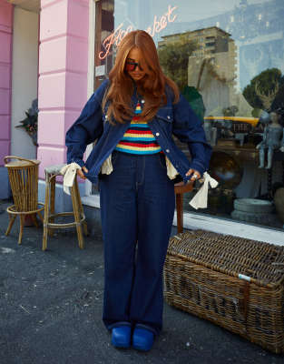 Labelrail x Lara Elizabeth Klein - Jeans a vita bassa larghi con dettaglio con fiocchi colore indaco - view 1