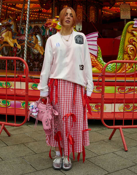 Labelrail x Laura Elizabeth Klein bow detail gingham midi skirt in red - view 1