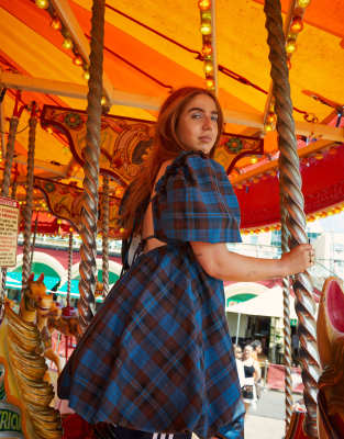 Labelrail Labelrail x Laura Elizabeth Klein check ruffle smock mini dress in blue