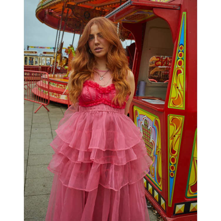 Labelrail x Laura Elizabeth Klein layered ruffle midaxi dress in pink