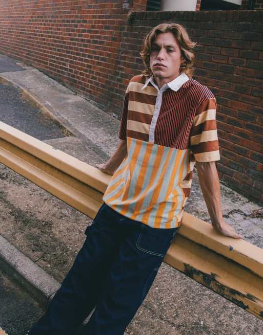 Labelrail x Notion – Flerfärgad randig rugbytröja i unisex-modell med påsytt märke
