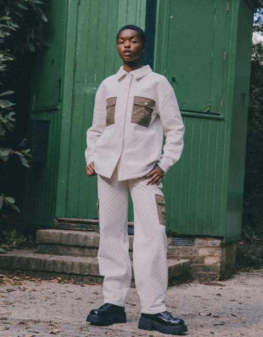 Labelrail x Notion – Gräddvit quiltad skjortjacka i manchester och unisex-modell , 4 av 4