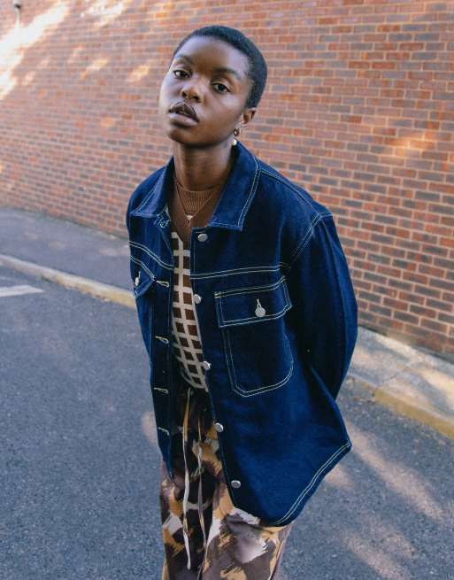 Labelrail x Notion - Uniseks denim overshirt met contrasterende stiksels in indigo blauw, deel van co-ord set
