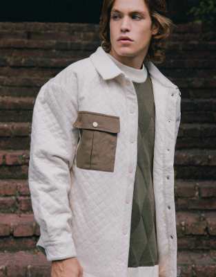 Labelrail x Notion – Unisex – Gesteppte Cord-Hemdjacke in Cremeweiß - view 1