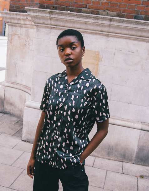 Labelrail x Notion unisex leopard print oversized satin shirt in multi - view 1