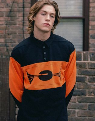 Labelrail x Notion unisex long sleeve polo shirt in black and orange