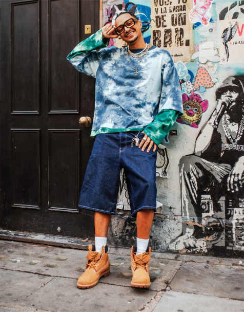 Labelrail x OliBrom baggy double layer t-shirt in contrast blue green tie dye - view 1