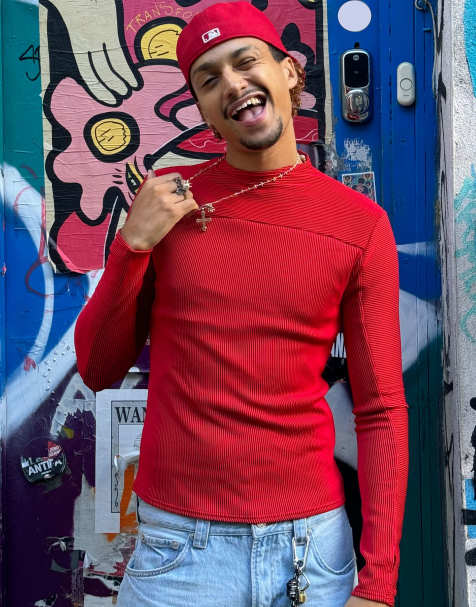 Labelrail x OliBrom fitted long sleeve ribbed top in red - view 1