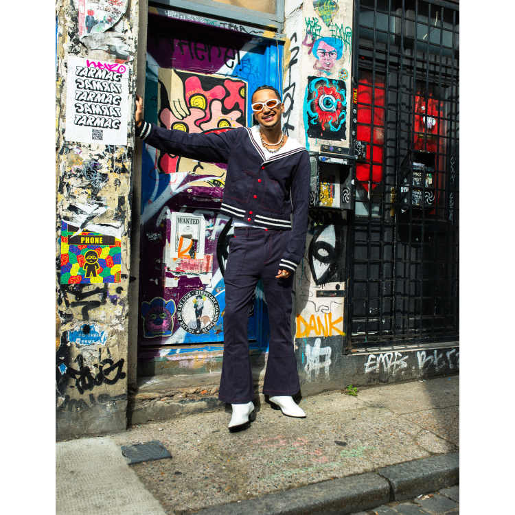 Labelrail x OliBrom sailor collar crop jacket in navy co-ord | ASOS