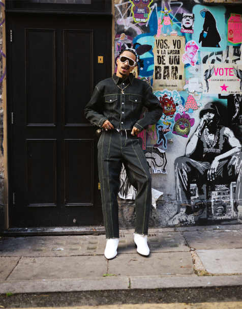 Labelrail x OliBrom seam detail raw edge denim jacket in washed black co-ord - view 1
