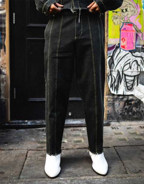 Labelrail x OliBrom seam detail straight leg jeans in washed black (part of a set) - view 1