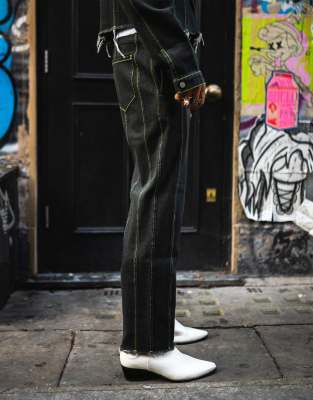 Shop Labelrail X Olibrom Seam Detail Straight Leg Jeans In Black