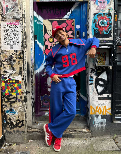 Labelrail x OliBrom straight leg trackies in blue and red (part of a set) - view 1