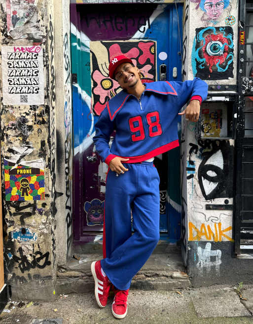Labelrail x OliBrom straight leg trackies in blue and red (part of a set)