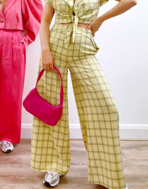 Labelrail x Olivia Alice belted wide leg trousers in grid check