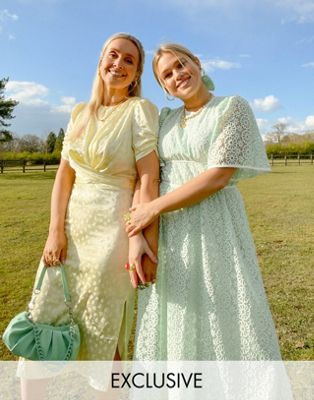 Labelrail x Olivia & Alice embroidered mesh midi smock dress in mint