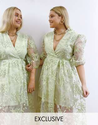 Labelrail x Olivia & Alice floral embroidery midaxi dress in green - ASOS Price Checker