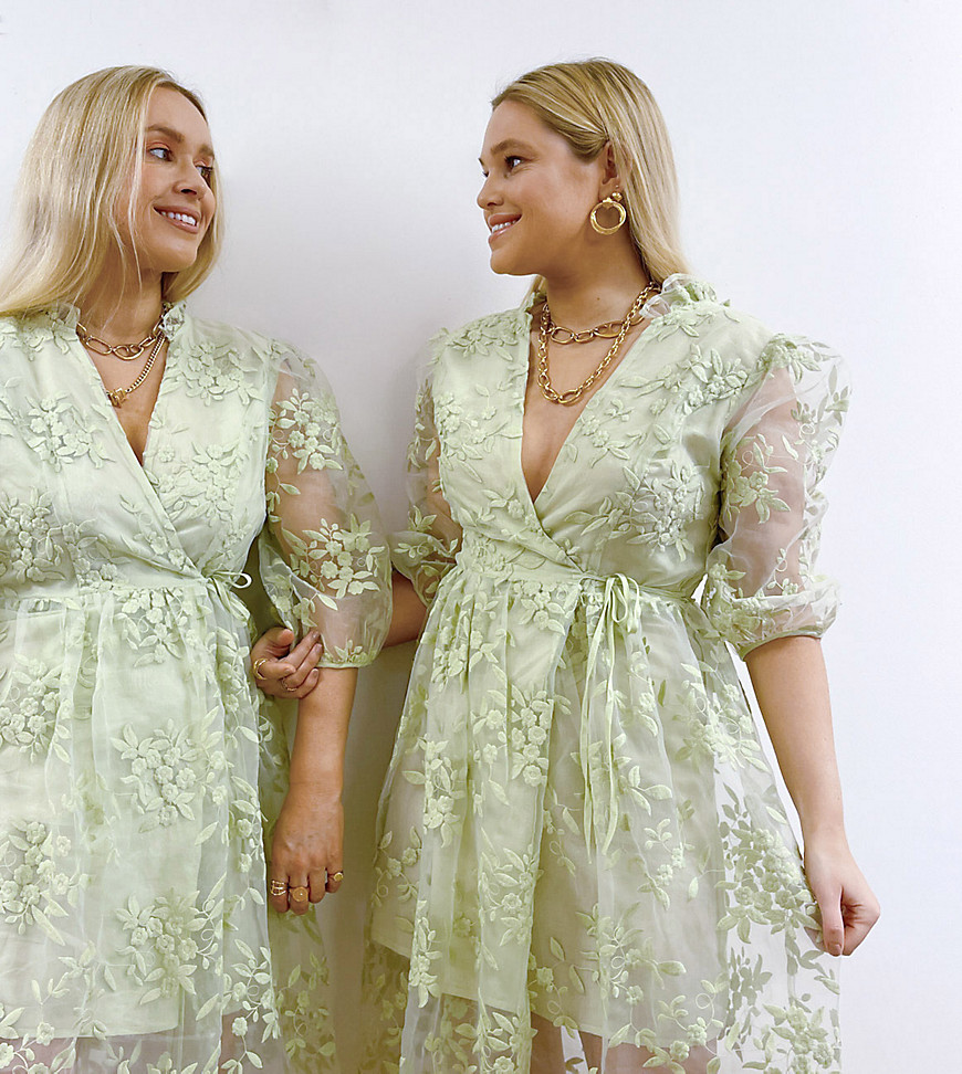 Labelrail X Olivia & Alice floral embroidery midaxi dress in green
