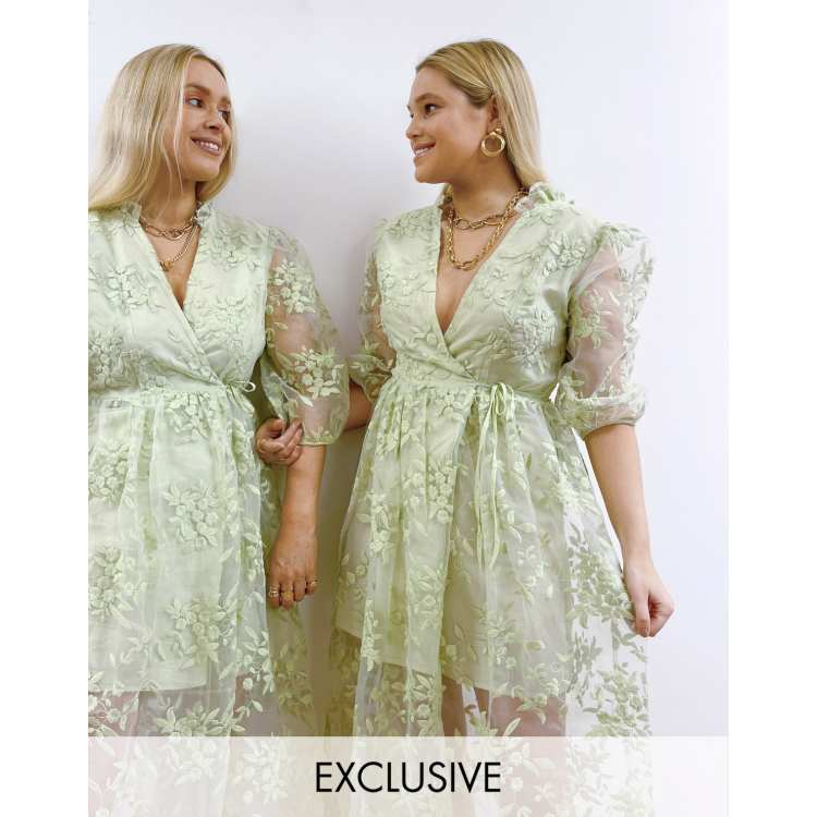 Labelrail x Olivia & Alice floral embroidery midaxi dress in green